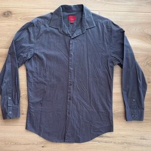 Alfani Slim Fit Button-Down Long-Sleeve Shirt in Dark Gray Pattern Size M